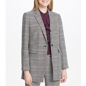 Calvin Klein Blazer Size 8 Grey with Burgundy Plaid